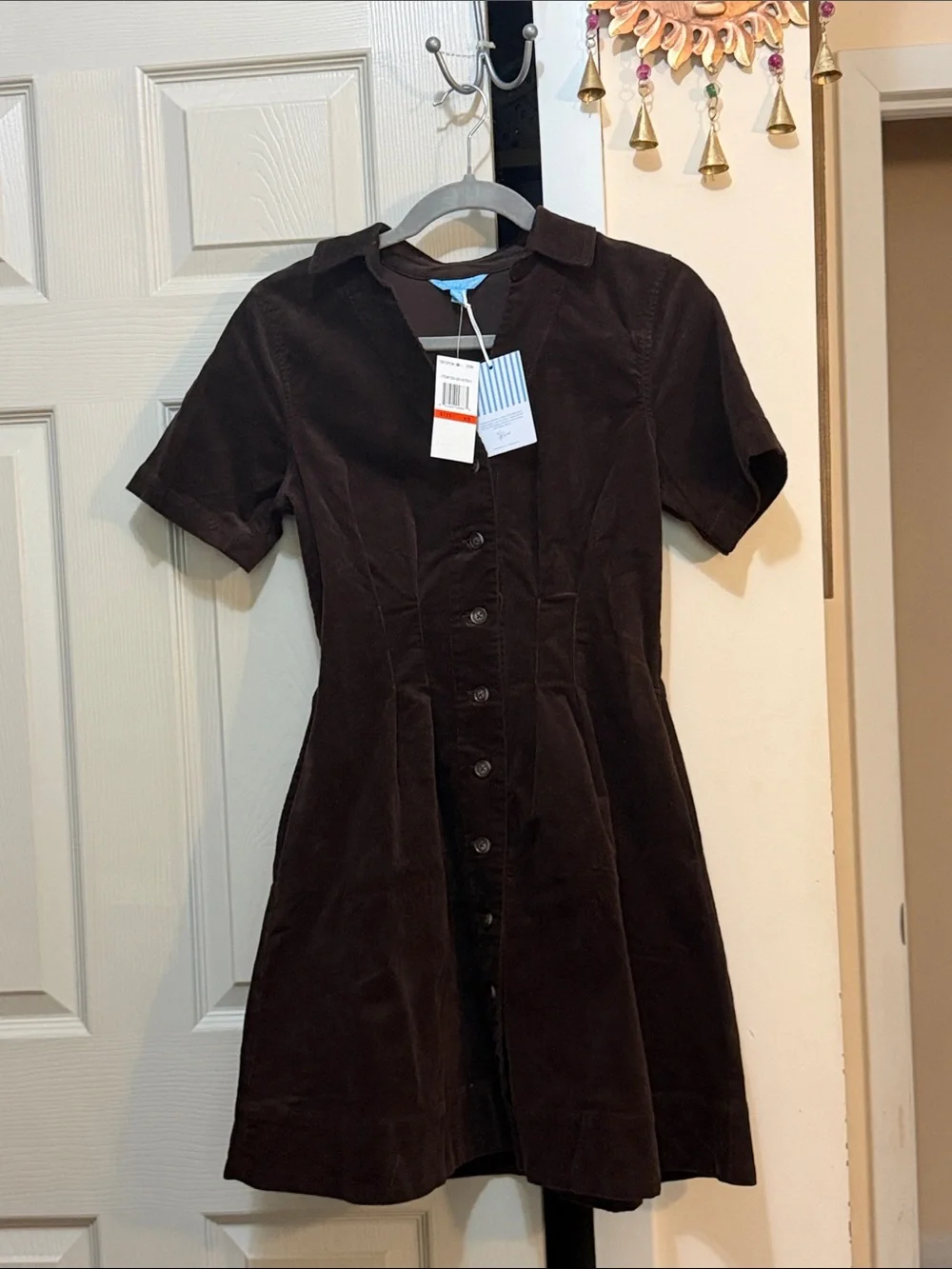Draper James Dark Brown Short-Sleeve Button-Front Mini Dress